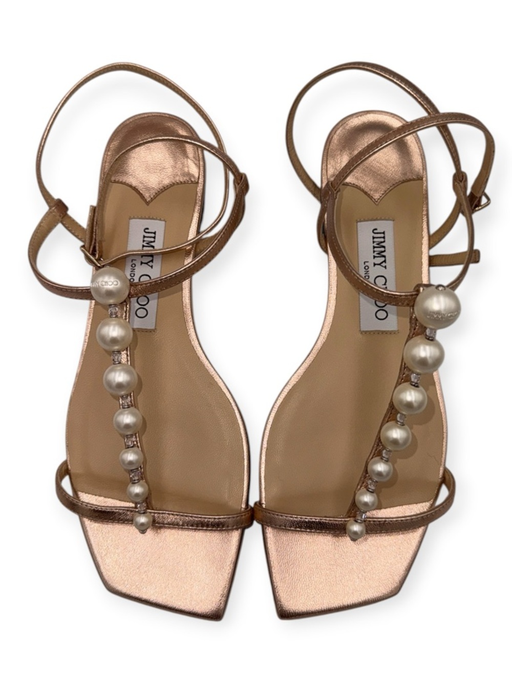 Jimmy Choo Amari Pearl Embellished Sandals Ballet Pink Size 37 NIB - Picture 4 of 15
